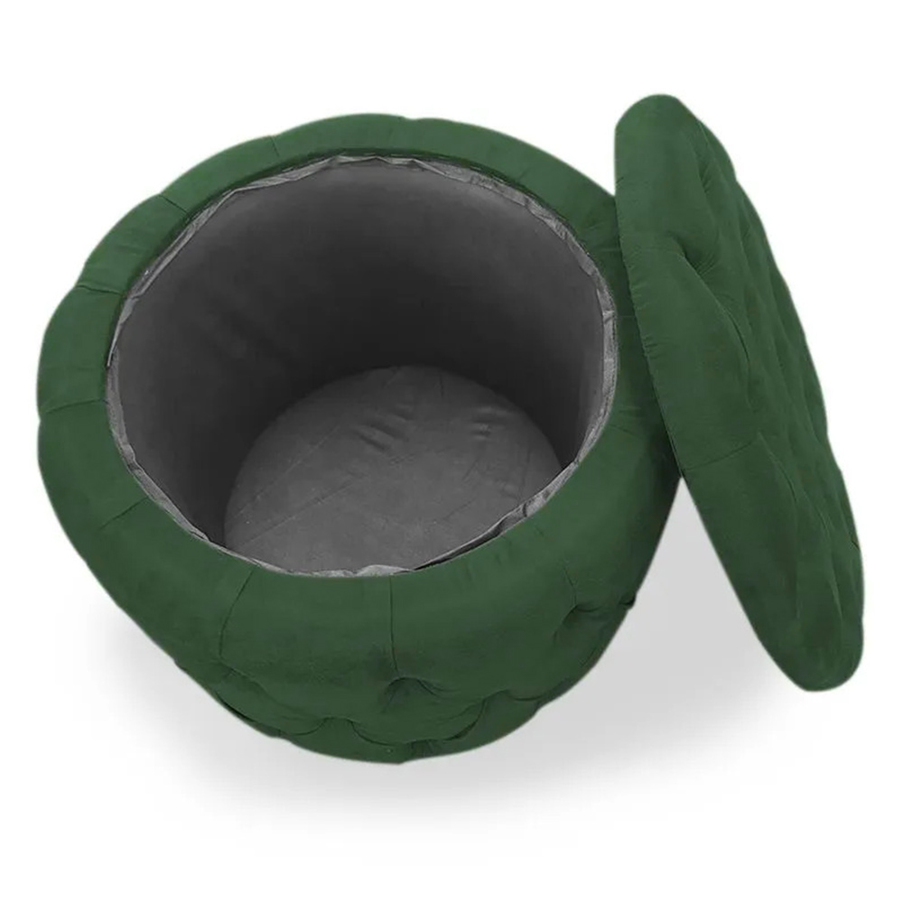 Puff Redondo Clássico Capitonê Suede Verde - DS Estofados