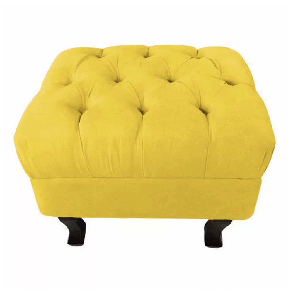 Puff Retrô Fixo Luis Xv Capitonê Suede Amarelo - DS Estofados