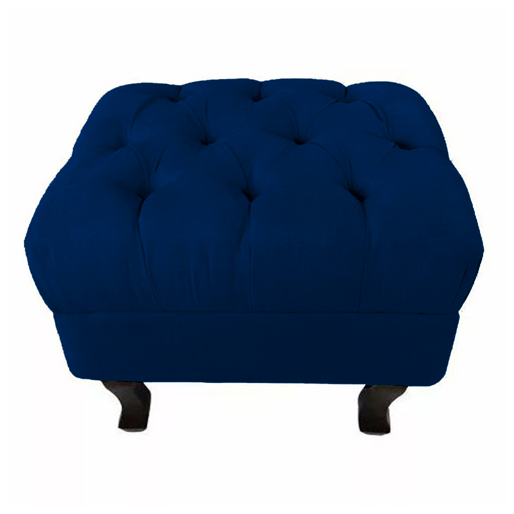 Puff Retrô Fixo Luis Xv Capitonê Suede Azul Marinho - DS Estofados