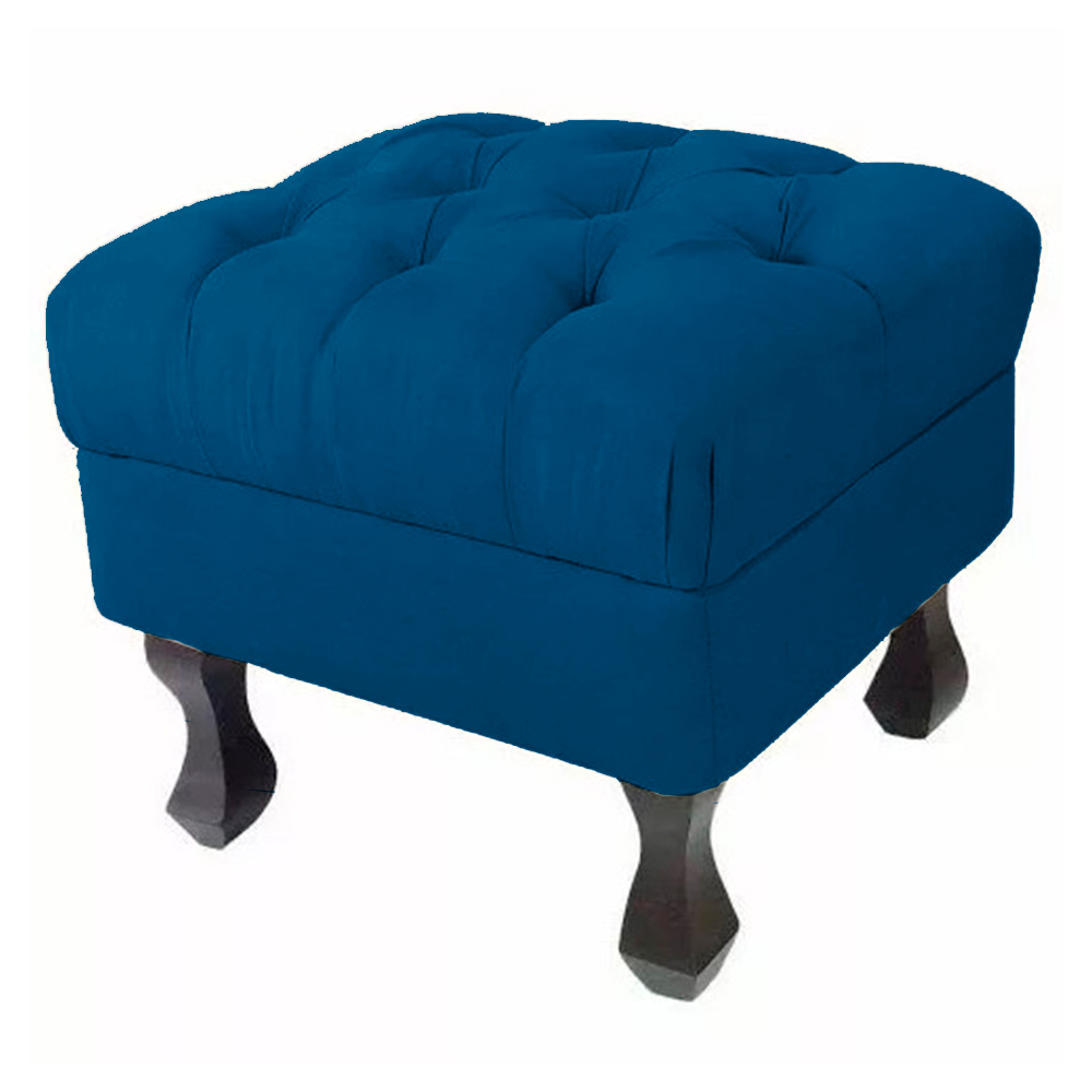 Puff Retrô Fixo Luis Xv Capitonê Suede Azul Royal
