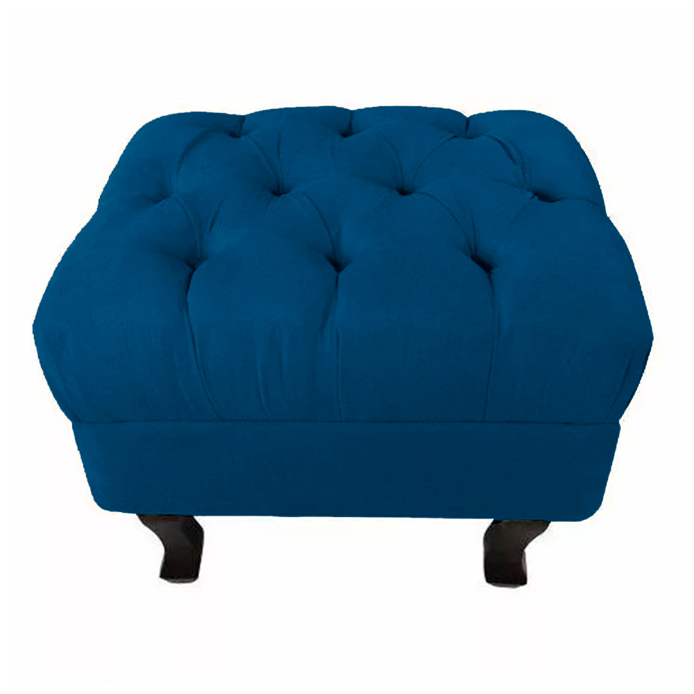 Puff Retrô Fixo Luis Xv Capitonê Suede Azul Royal