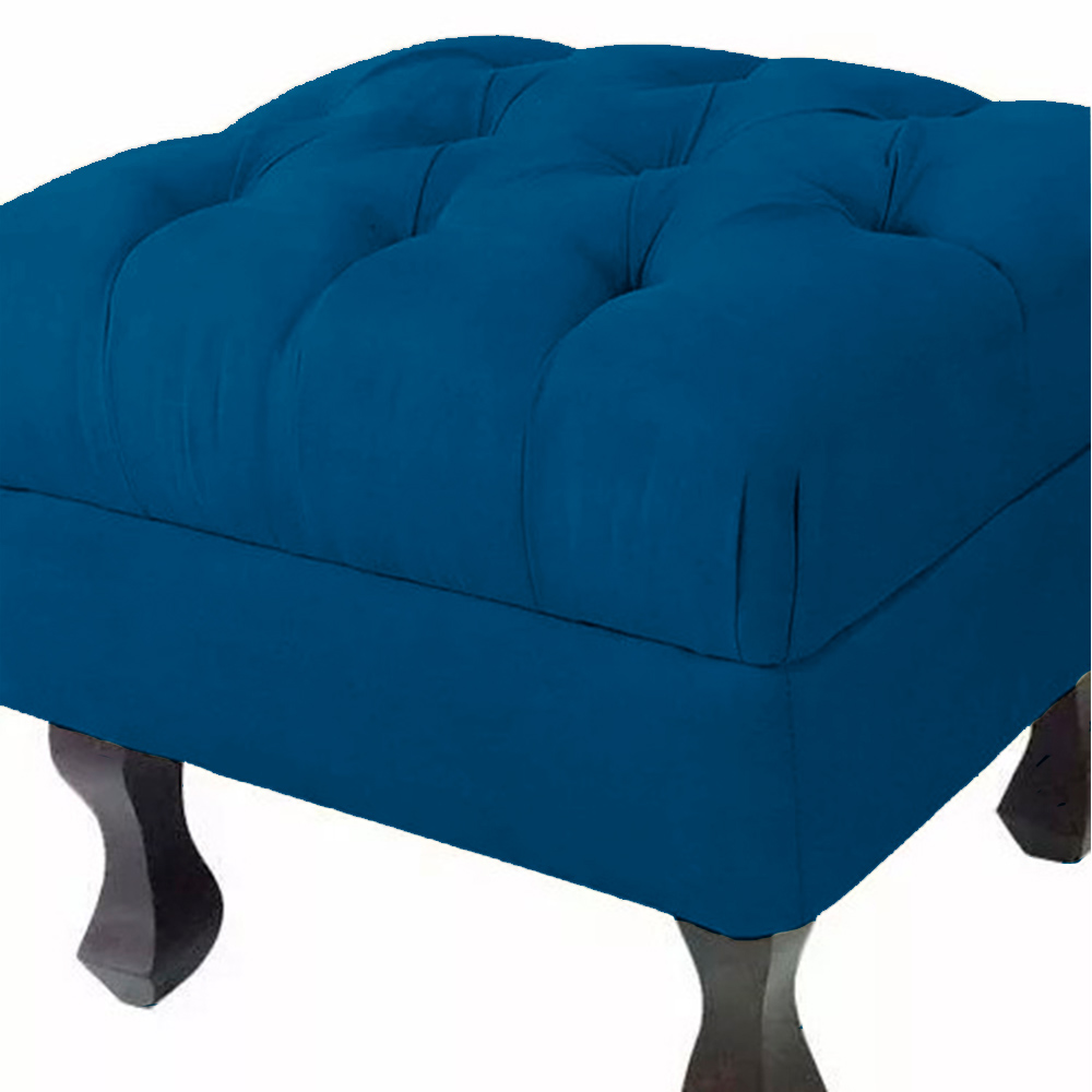 Puff Retrô Fixo Luis Xv Capitonê Suede Azul Royal