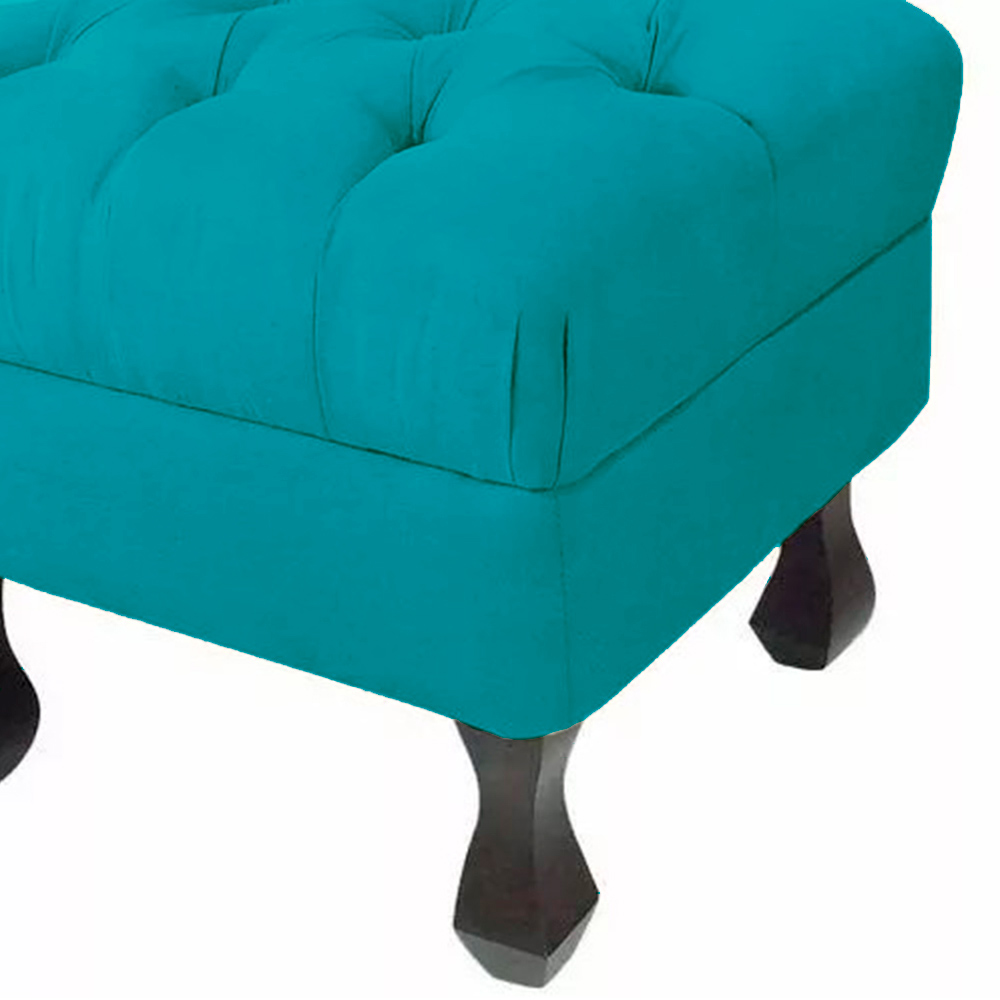 Puff Retrô Fixo Luis Xv Capitonê Suede Azul Turquesa - DS Estofados