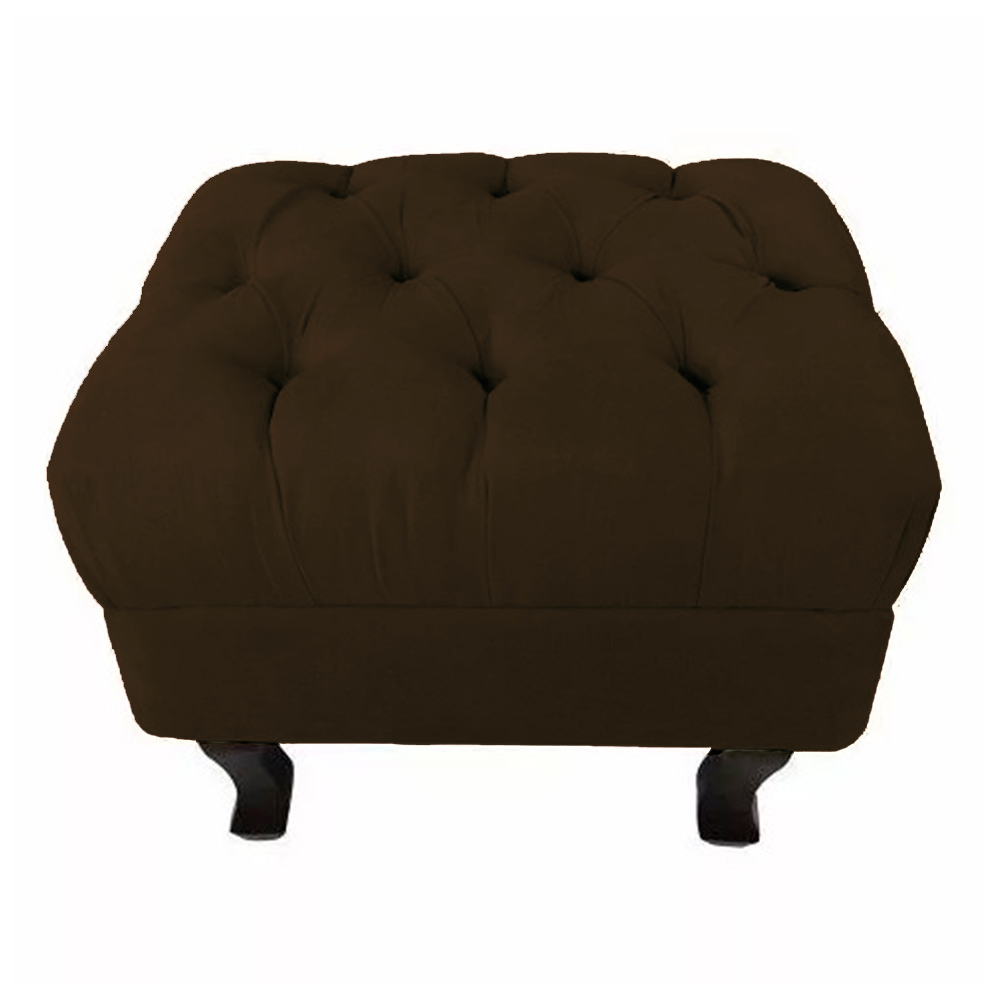 Puff Retrô Fixo Luis Xv Capitonê Suede Marrom - DS Estofados
