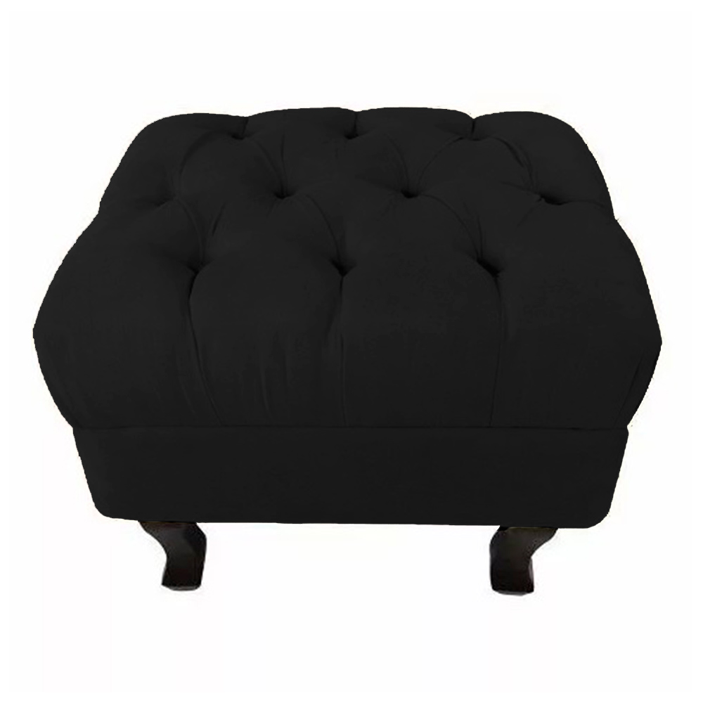 Puff Retrô Fixo Luis Xv Capitonê Suede Preto - DS Estofados