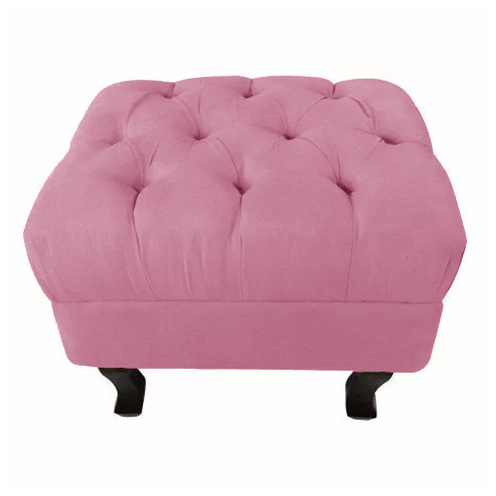 Puff Retrô Fixo Luis Xv Capitonê Suede Rosa