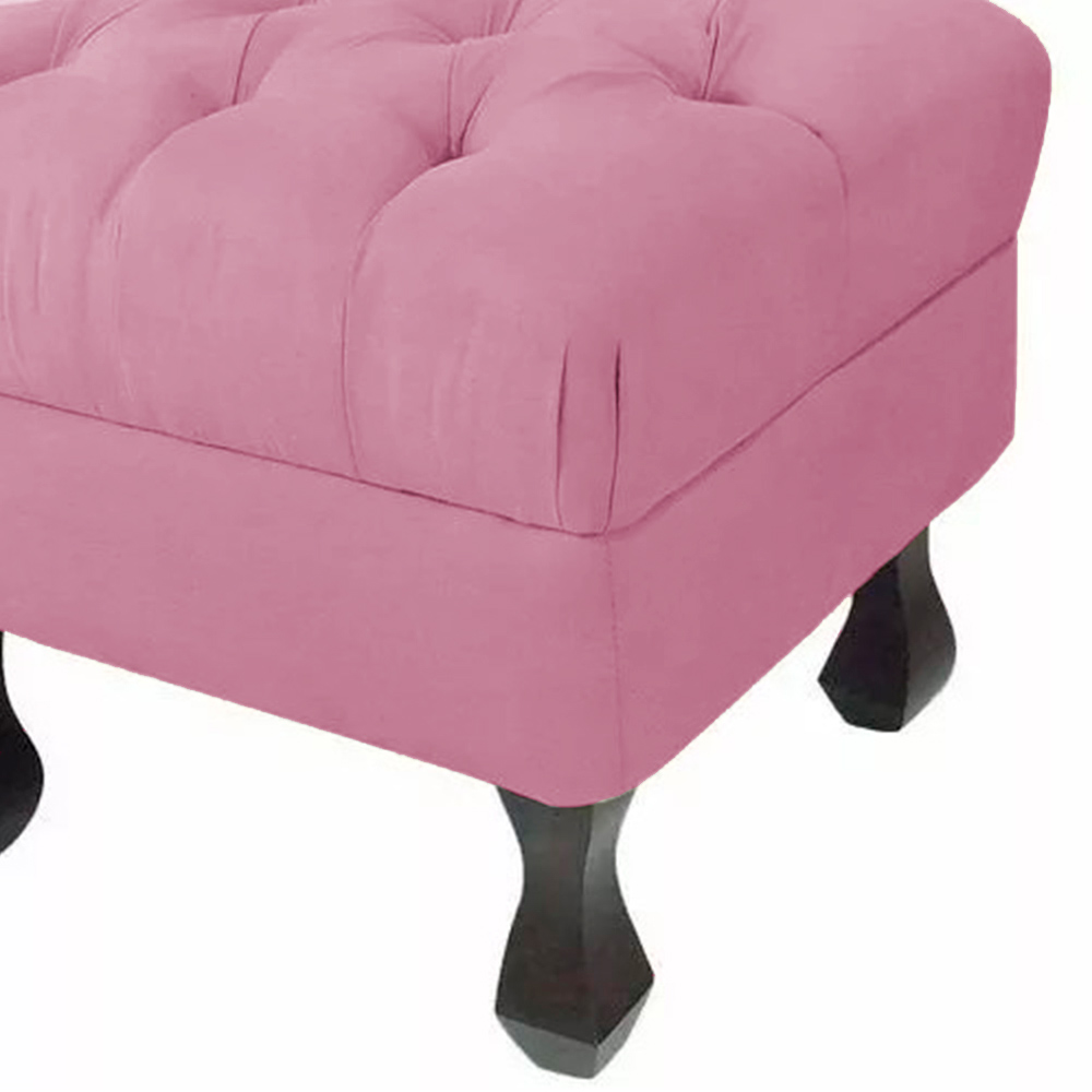 Puff Retrô Fixo Luis Xv Capitonê Suede Rosa