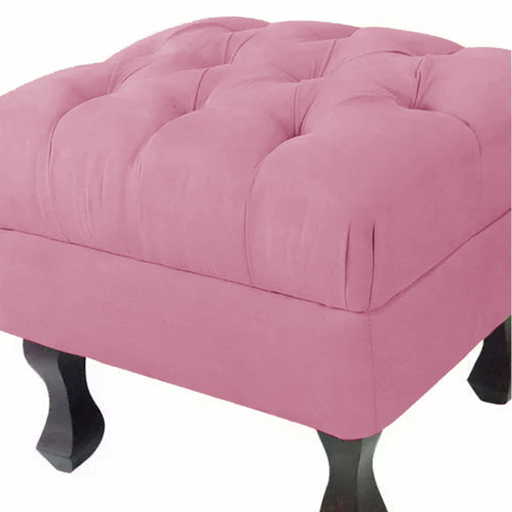 Puff Retrô Fixo Luis Xv Capitonê Suede Rosa