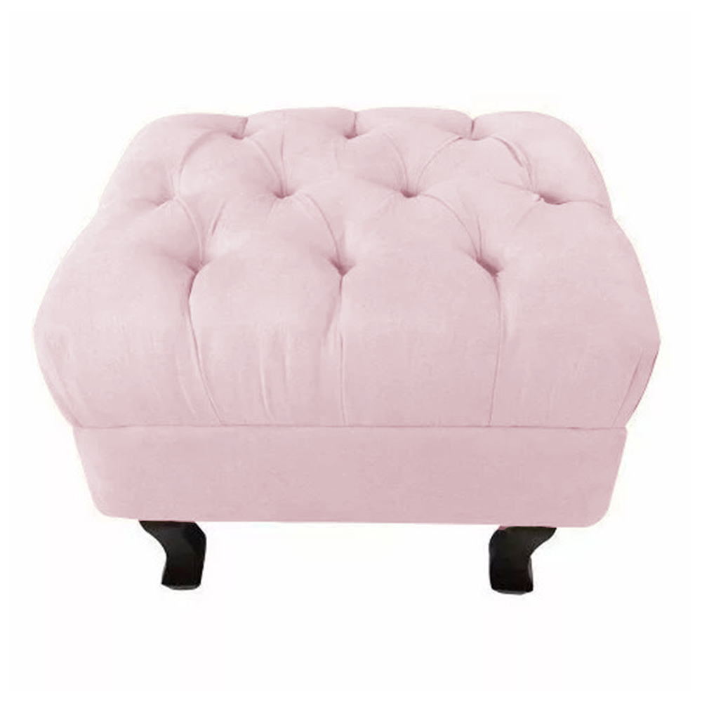 Puff Retrô Fixo Luis Xv Capitonê Suede Rosa Bebê