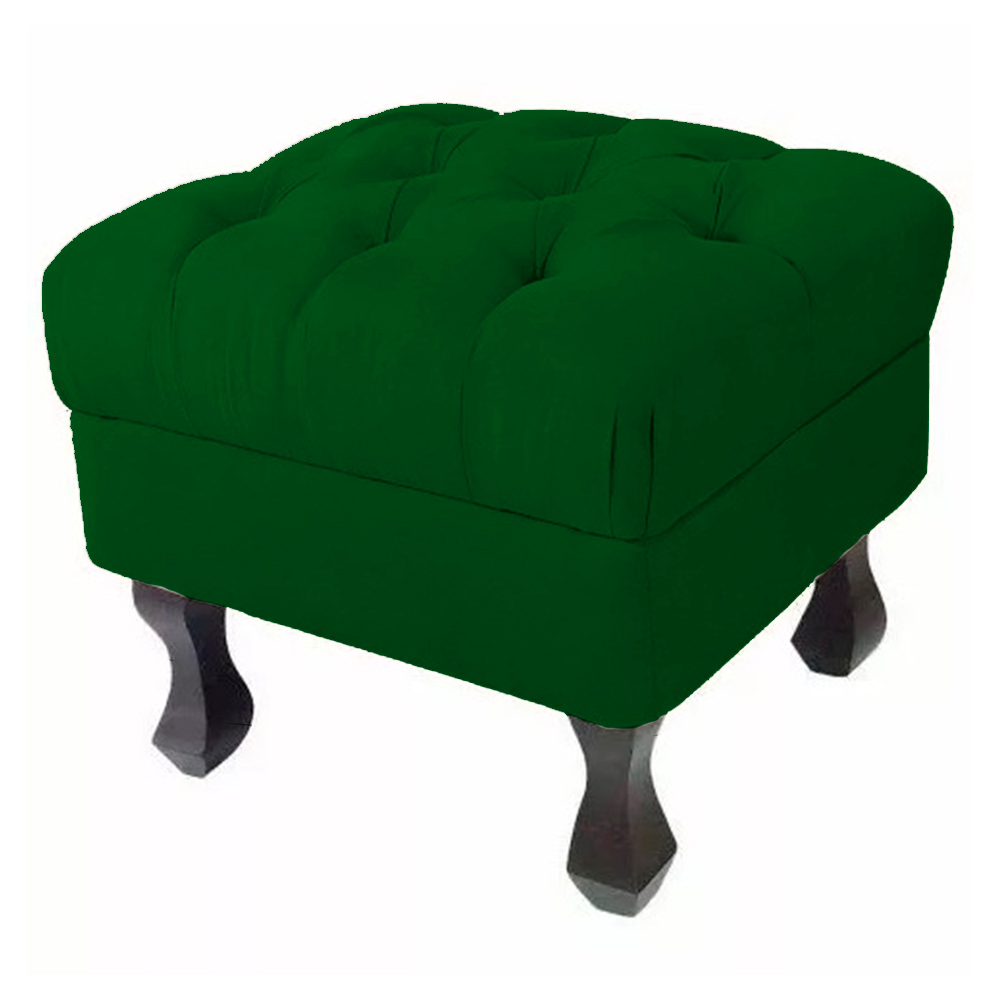 Puff Retrô Fixo Luis Xv Capitonê Suede Verde