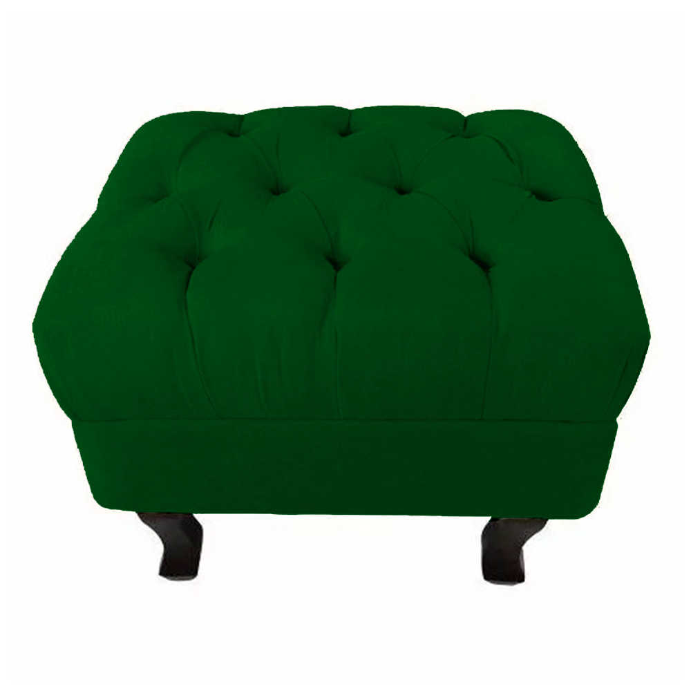 Puff Retrô Fixo Luis Xv Capitonê Suede Verde