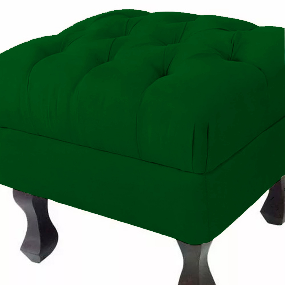 Puff Retrô Fixo Luis Xv Capitonê Suede Verde