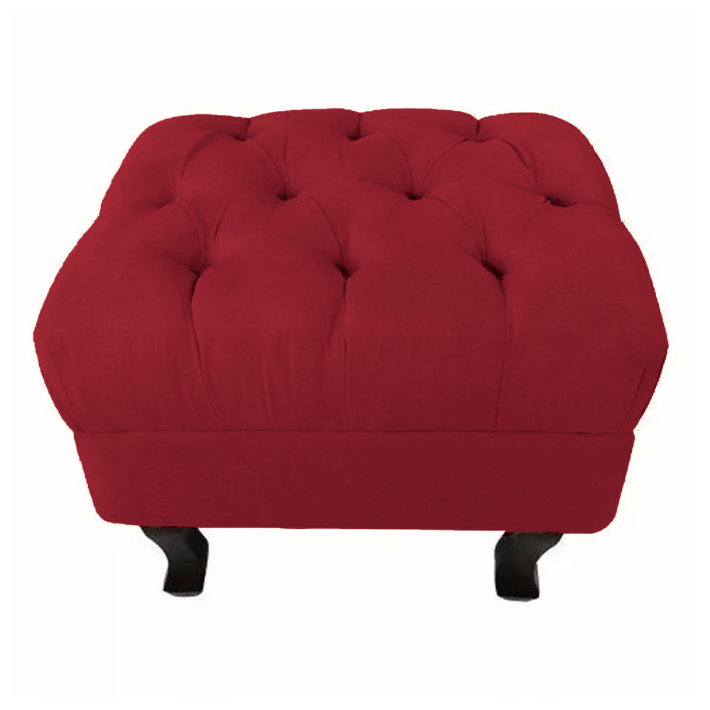 Puff Retrô Fixo Luis Xv Capitonê Suede Vermelho - DS Estofados
