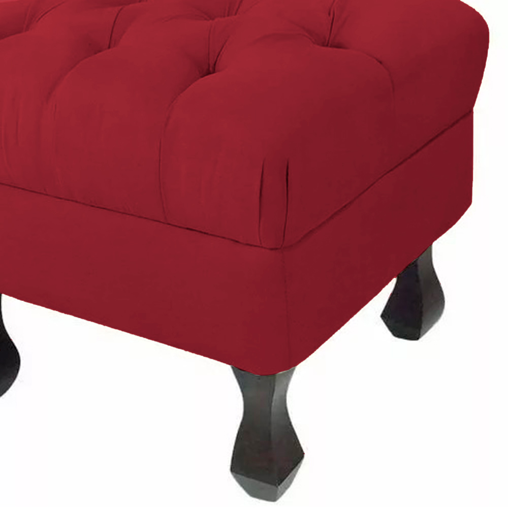 Puff Retrô Fixo Luis Xv Capitonê Suede Vermelho - DS Estofados