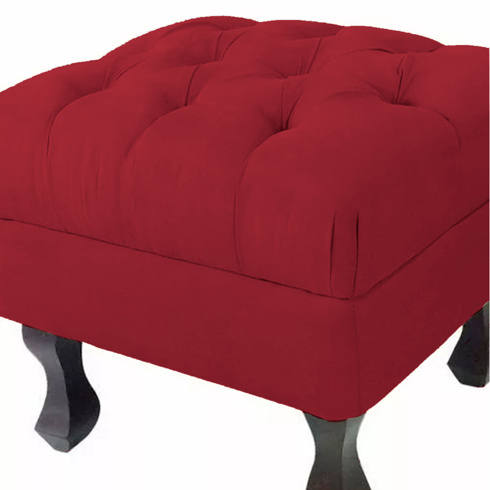 Puff Retrô Fixo Luis Xv Capitonê Suede Vermelho - DS Estofados