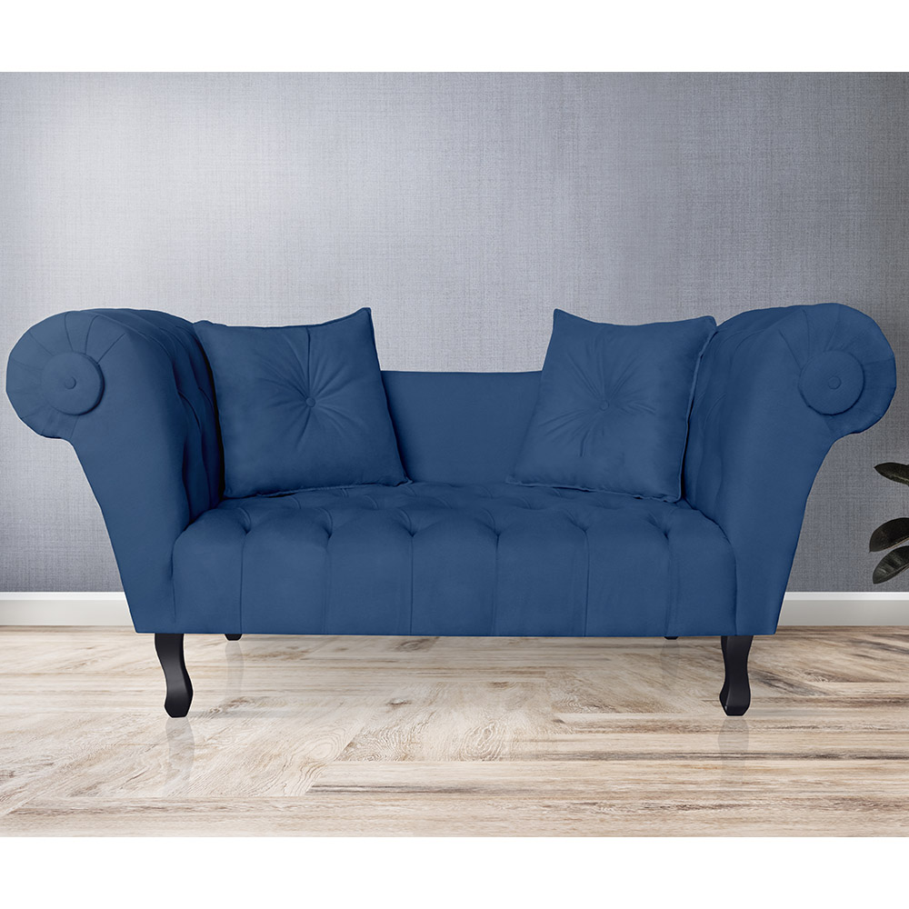 Recamier Divã Namoradeira Dubai Capitonê Suede Azul Marinho