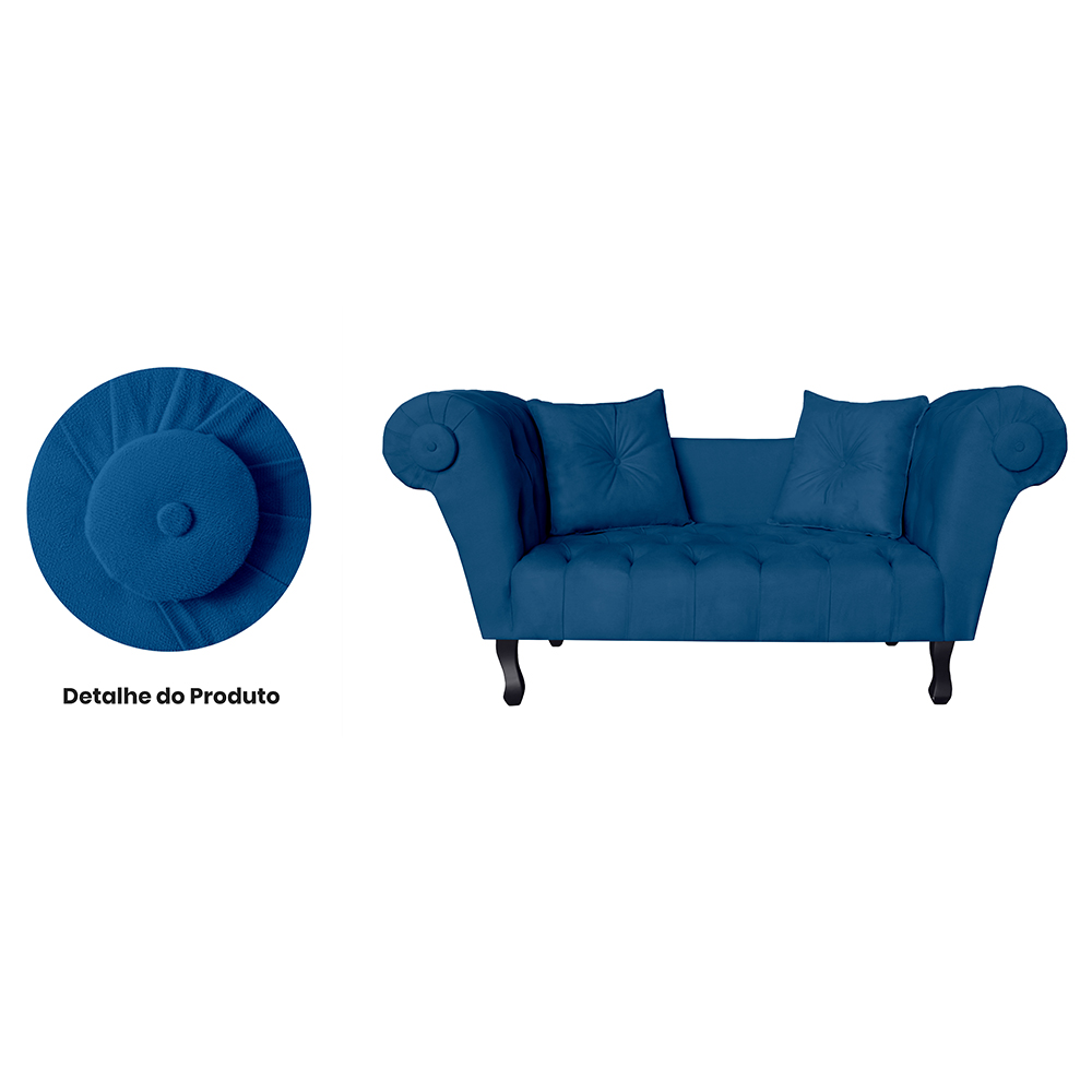Recamier Divã Namoradeira Dubai Capitonê Suede Azul Marinho