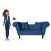Recamier Divã Namoradeira Dubai Capitonê Suede Azul Marinho