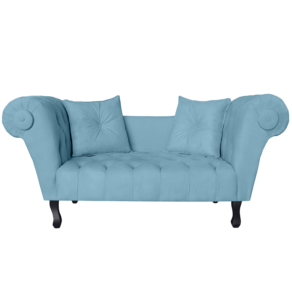 Recamier Divã Namoradeira Dubai Capitonê Suede Azul Turquesa