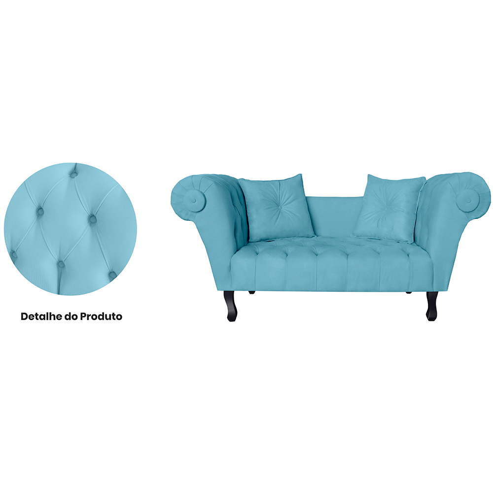 Recamier Divã Namoradeira Dubai Capitonê Suede Azul Turquesa