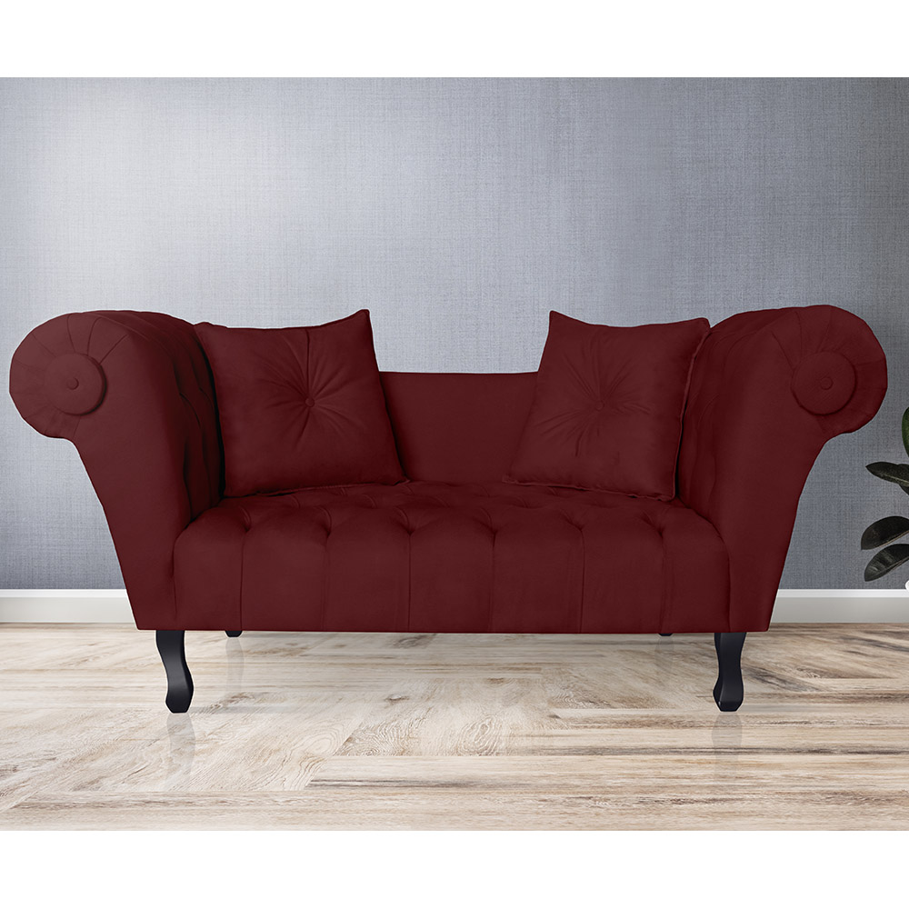 Recamier Divã Namoradeira Dubai Capitonê Suede Bordô