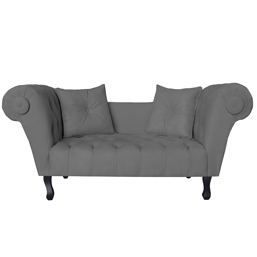 Recamier Divã Namoradeira Dubai Capitonê Suede Cinza