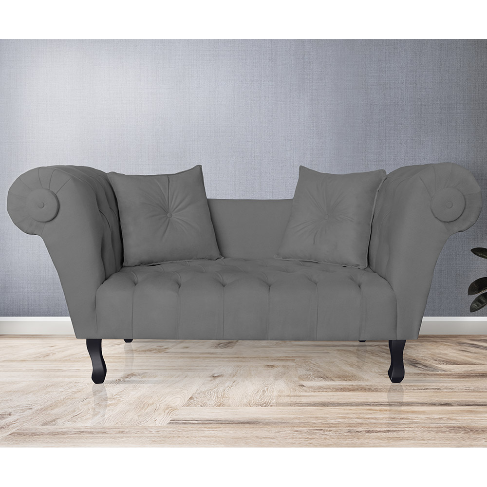 Recamier Divã Namoradeira Dubai Capitonê Suede Cinza