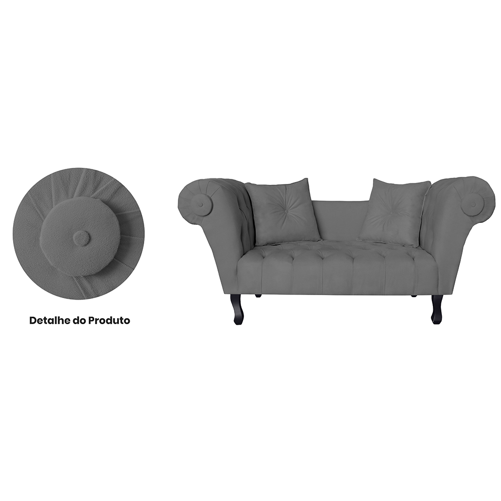 Recamier Divã Namoradeira Dubai Capitonê Suede Cinza