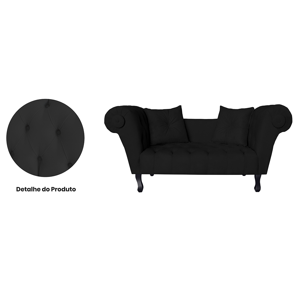 Recamier Divã Namoradeira Dubai Capitonê Suede Preto
