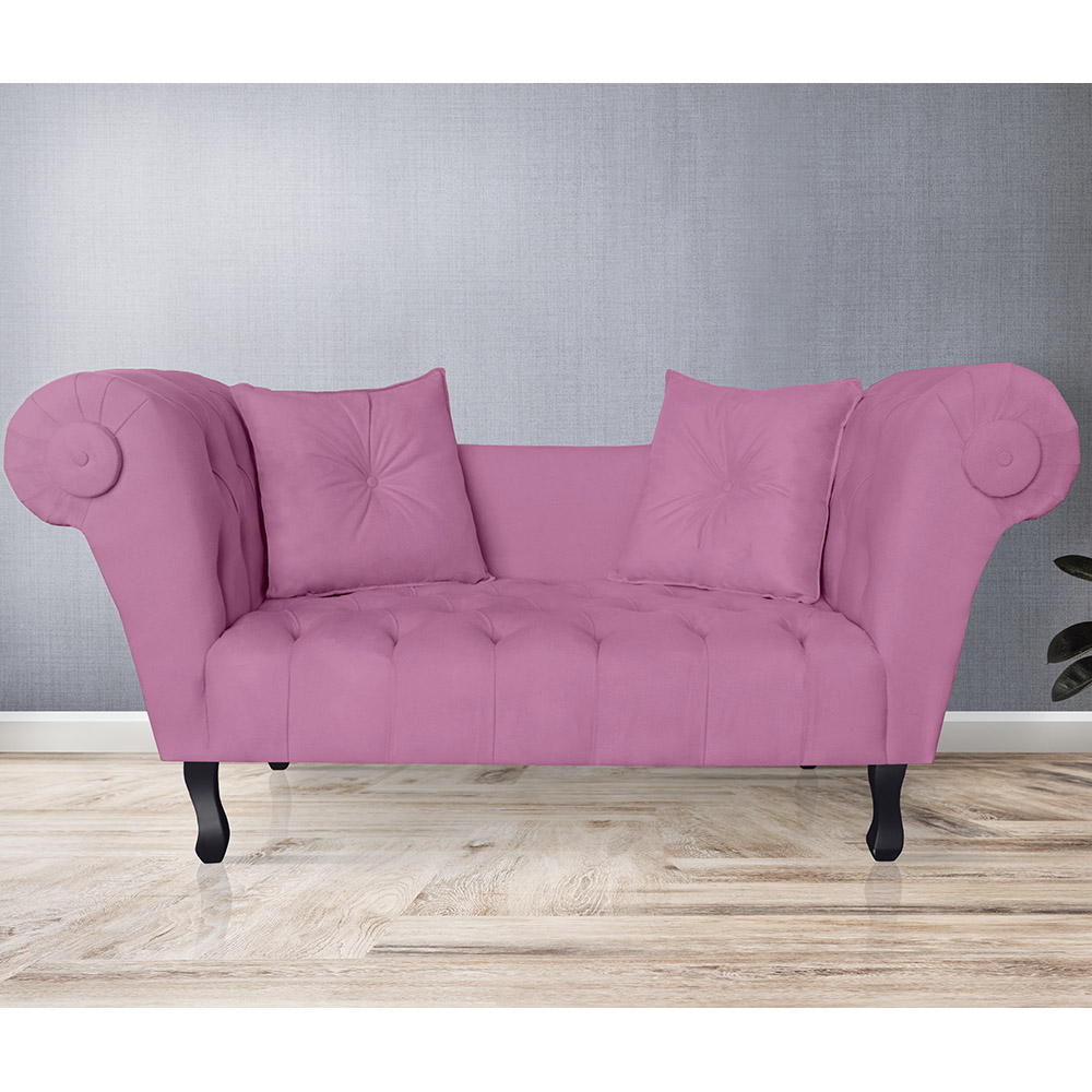 Recamier Divã Namoradeira Dubai Capitonê Suede Rosa