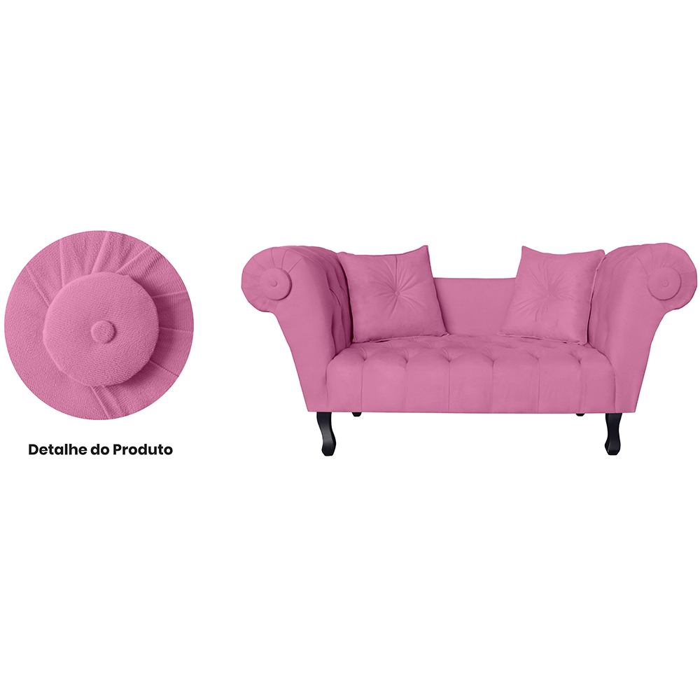 Recamier Divã Namoradeira Dubai Capitonê Suede Rosa