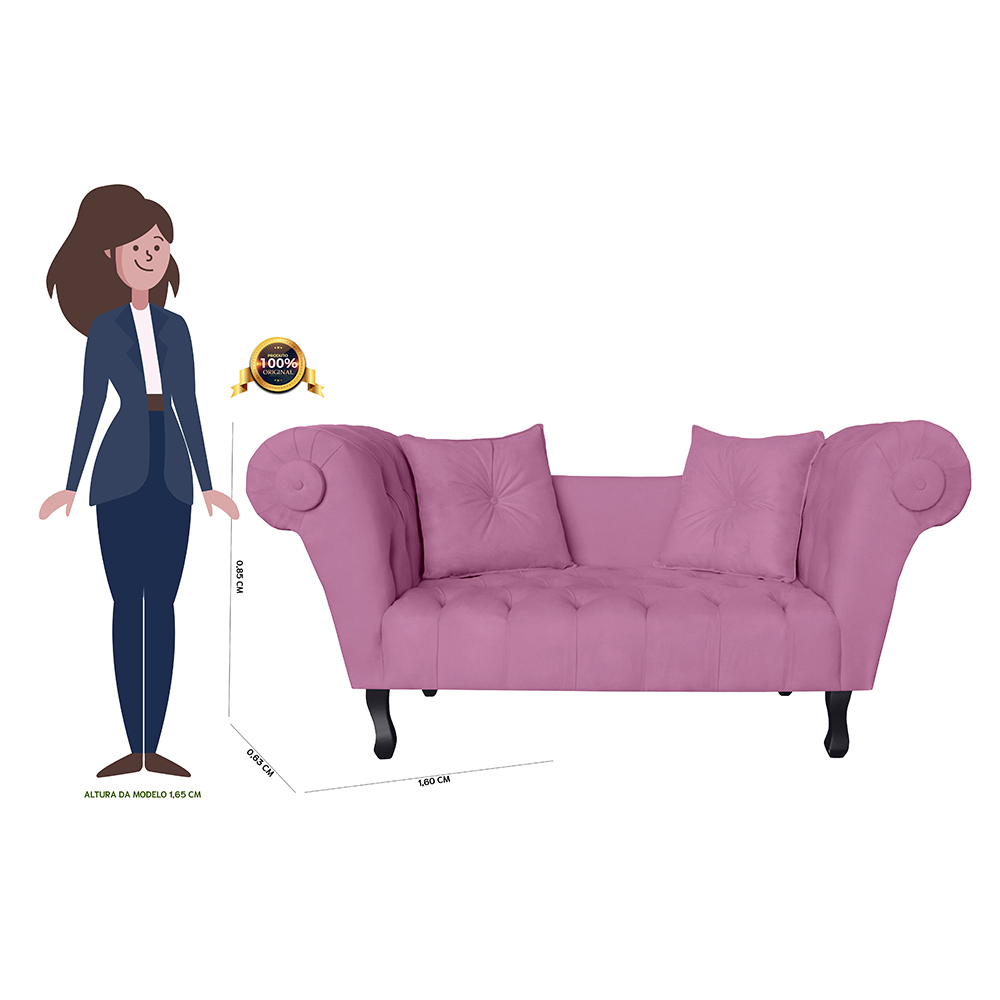 Recamier Divã Namoradeira Dubai Capitonê Suede Rosa