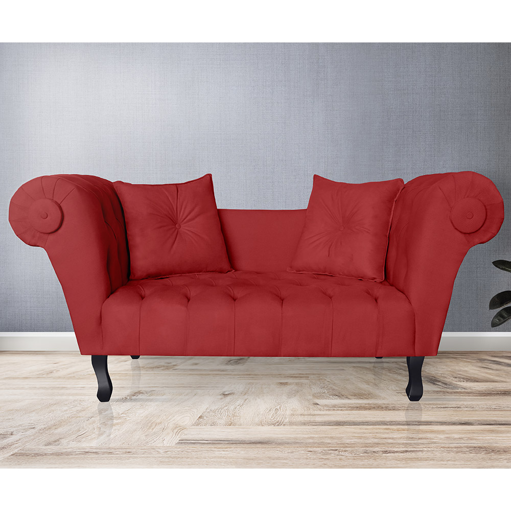 Recamier Divã Namoradeira Dubai Capitonê Suede Vermelho