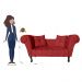 Recamier Divã Namoradeira Dubai Capitonê Suede Vermelho