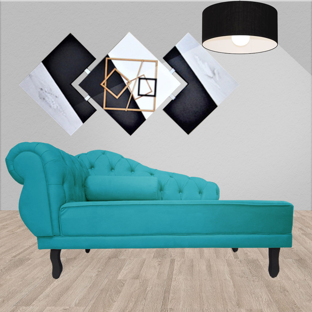 Recamier Namoradeira Divã Lado Direito Larissa Suede Azul Turquesa - DS Estofados