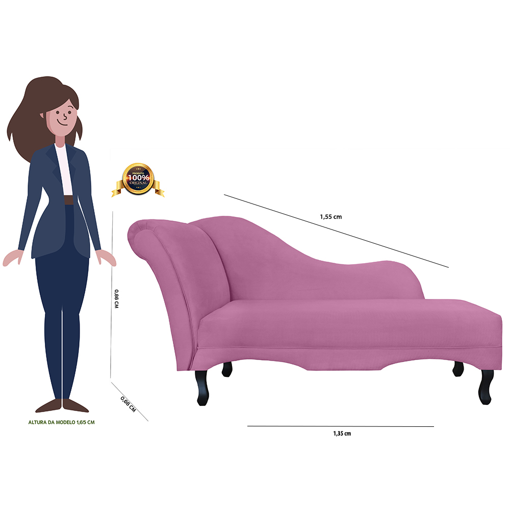 Recamier Namoradeira Divã Lado Direito Olivia Suede Rosa - DS Estofados