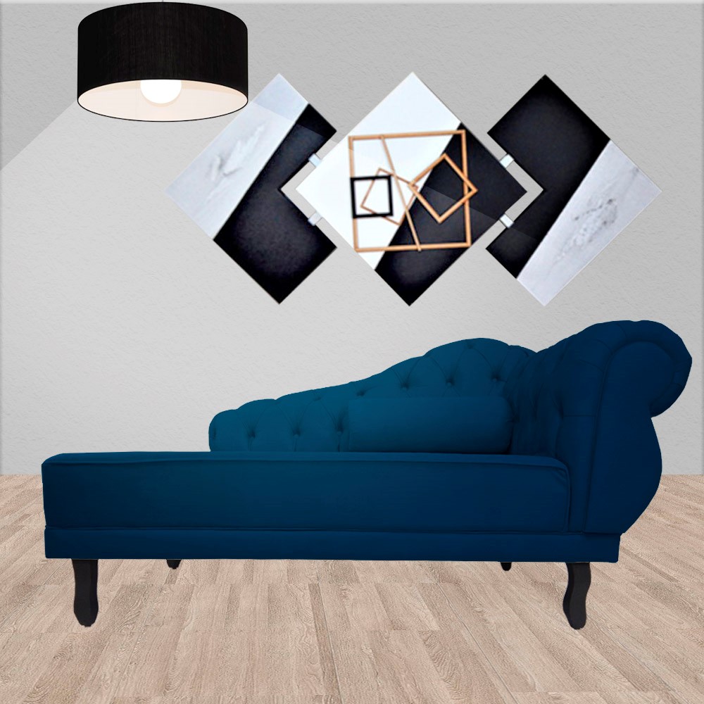 Recamier Namoradeira Divã Lado Esquerdo Larissa Suede Azul Marinho -Dellas Store