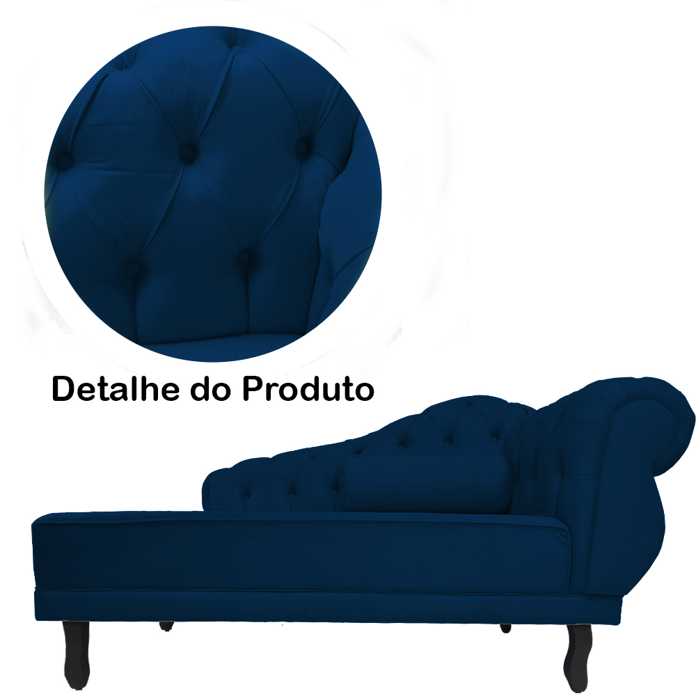 Recamier Namoradeira Divã Lado Esquerdo Larissa Suede Azul Marinho -Dellas Store