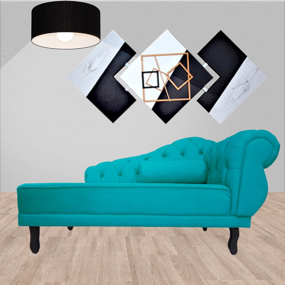 Recamier Namoradeira Divã Lado Esquerdo Larissa Suede Azul Turquesa