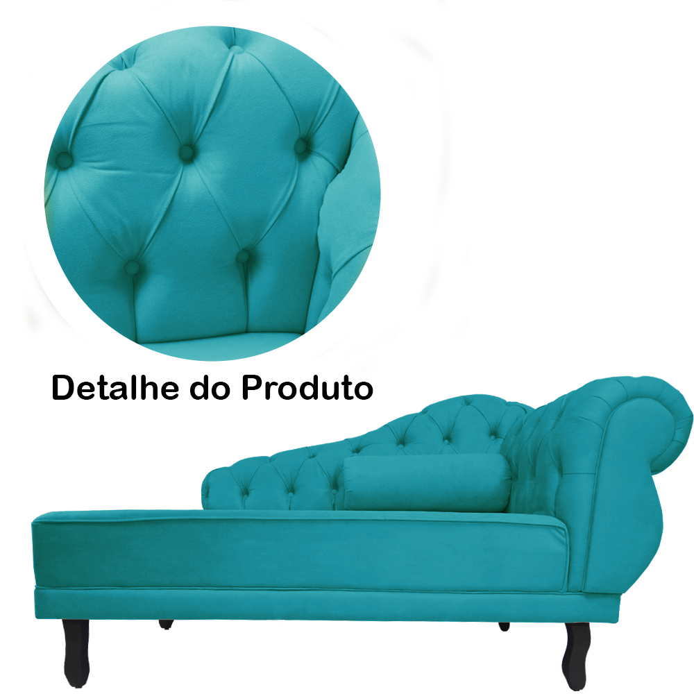 Recamier Namoradeira Divã Lado Esquerdo Larissa Suede Azul Turquesa
