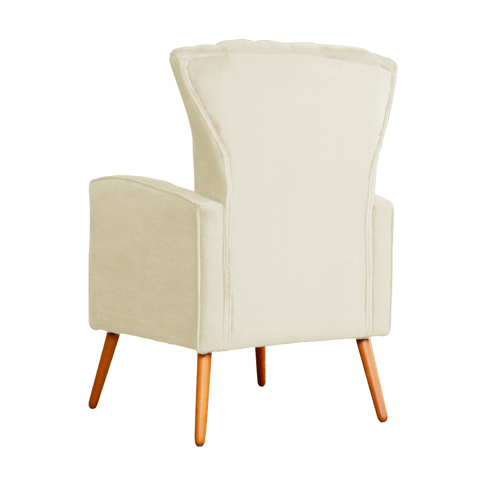 Poltrona Decorativa Melinda Pés Palito Suede Marfim
