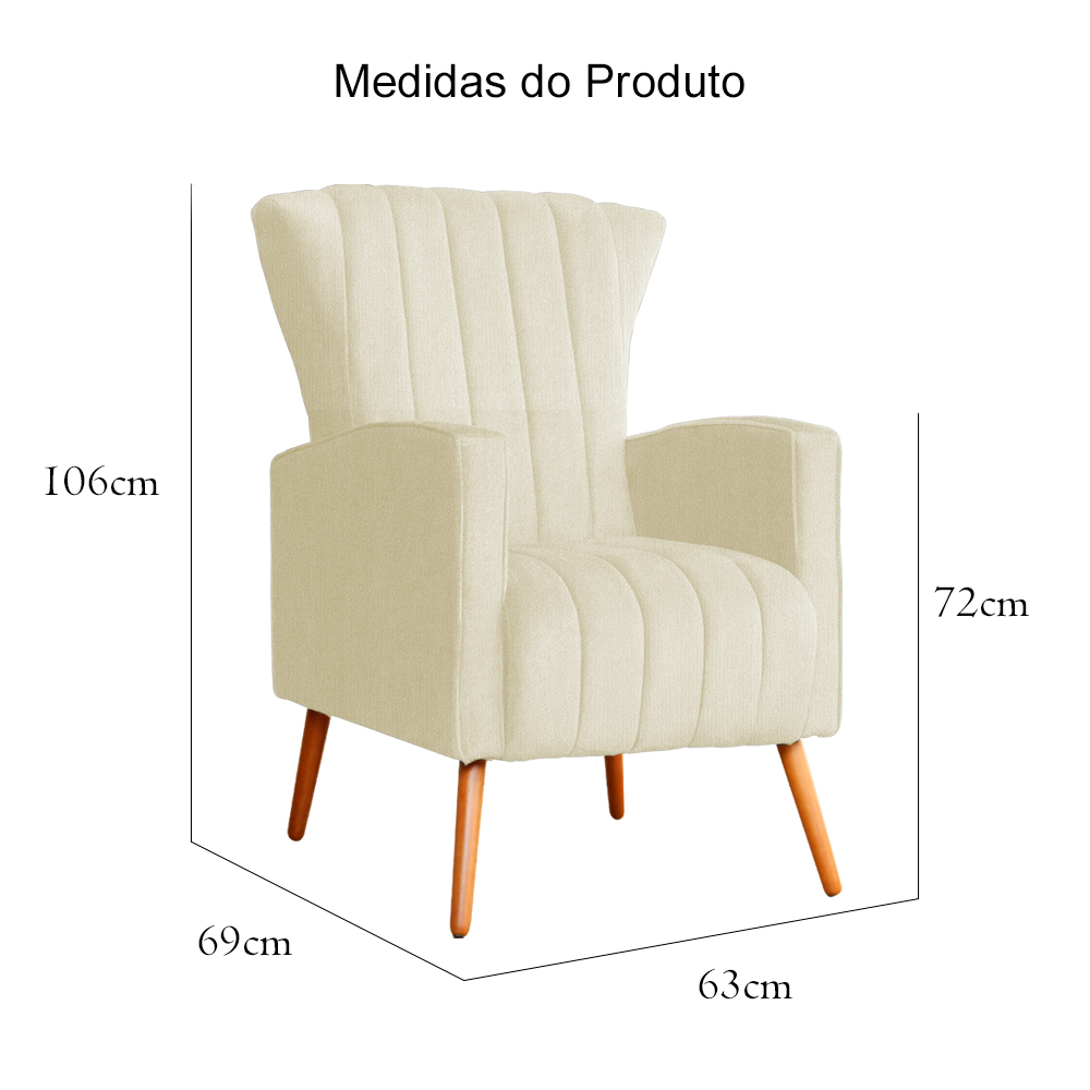 Poltrona Decorativa Melinda Pés Palito Suede Marfim
