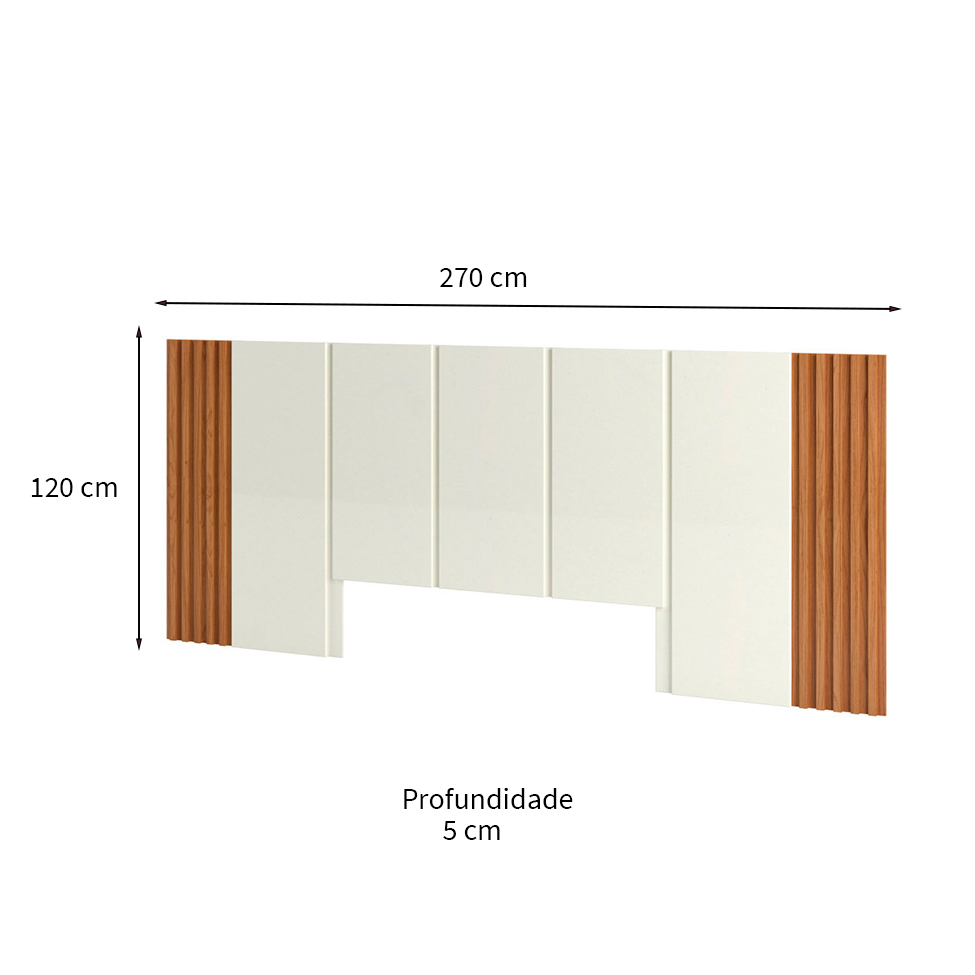 Cabeceira Casal Fortaleza Off White e Freijó 270 cm