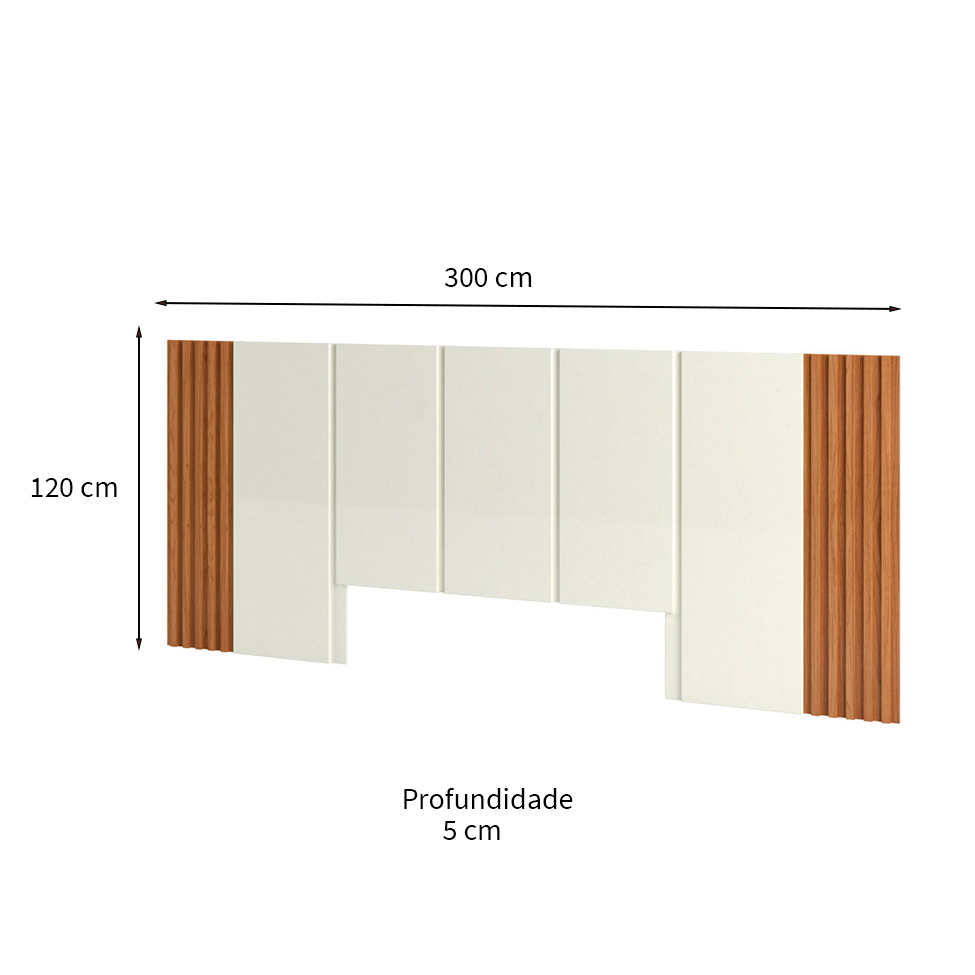 Cabeceira Casal Fortaleza Off White e Freijó 300 cm
