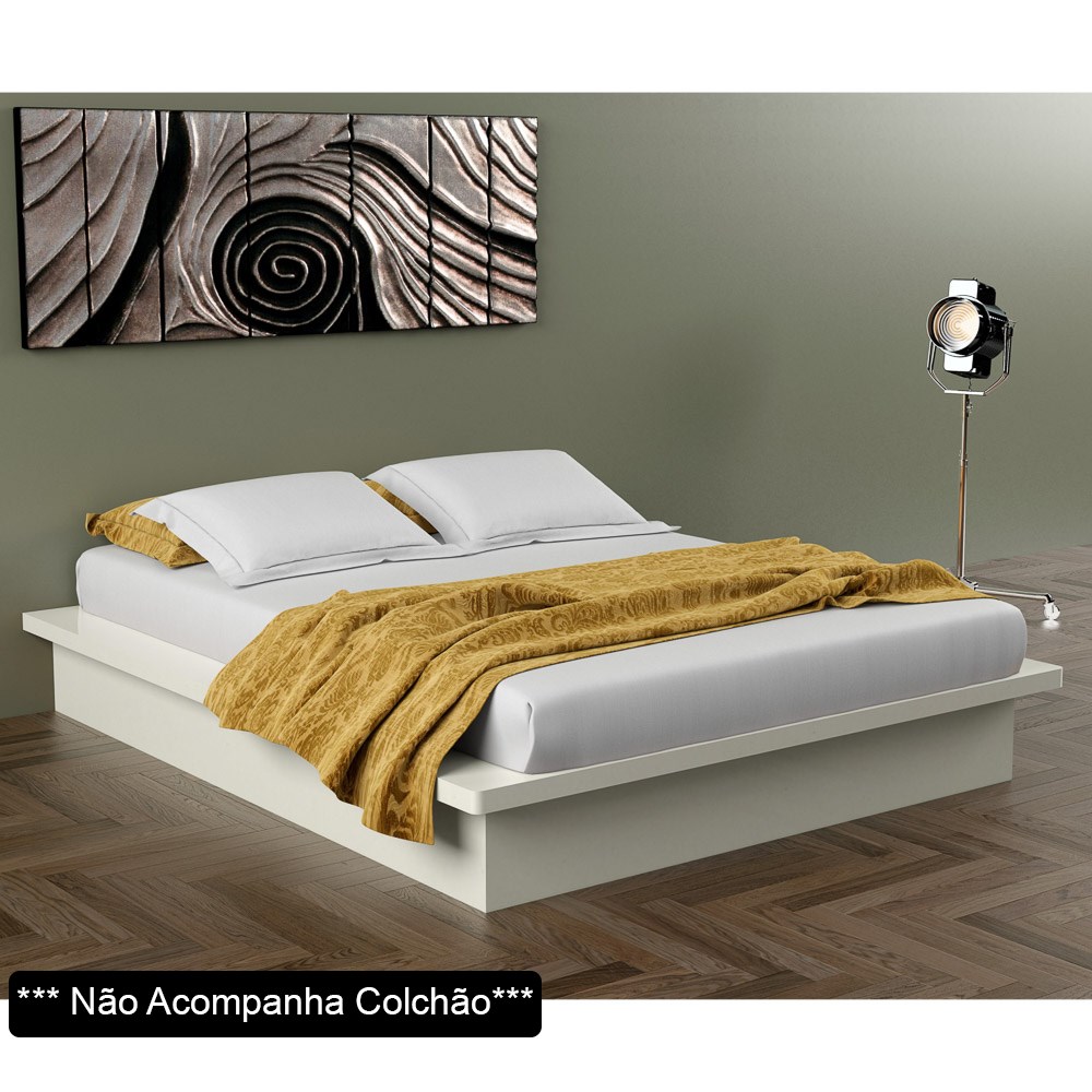 Cama de Madeira para Colchão Casal ou Queen Flutuante 100% MDF TW22 Off White - Dalla Costa