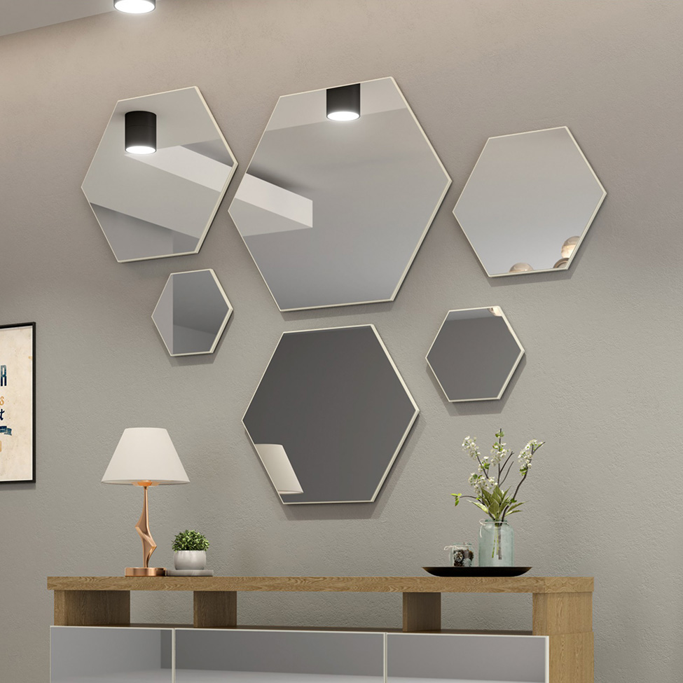 Espelho Hexagonal Dama Off White 52x45 cm