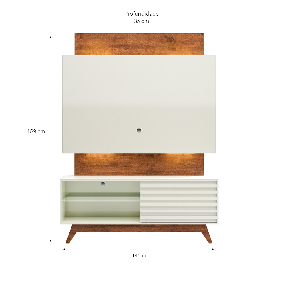 Estante para Home Theater e TV 55 Polegadas com Led San Polo Off White e Madeira