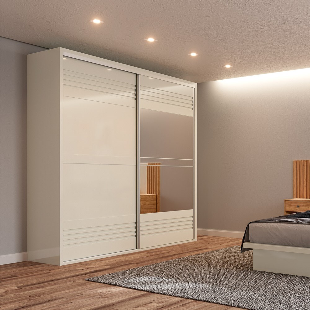 Guarda Roupa Casal com Espelho 223cm 2 Portas 100% MDF TW602E Off White - Dalla Costa