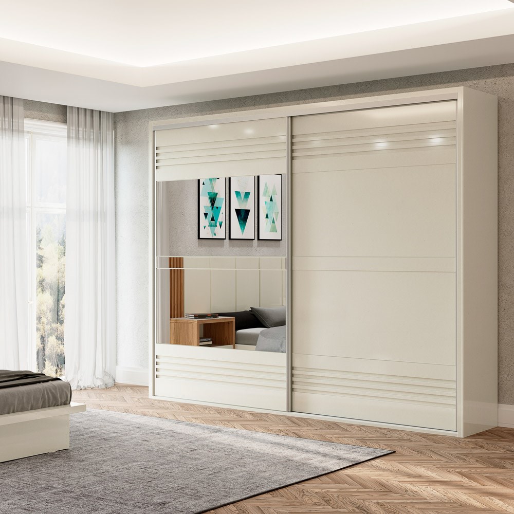 Guarda Roupa Casal com Espelho 267cm 2 Portas 100% MDF TW603E Off White - Dalla Costa