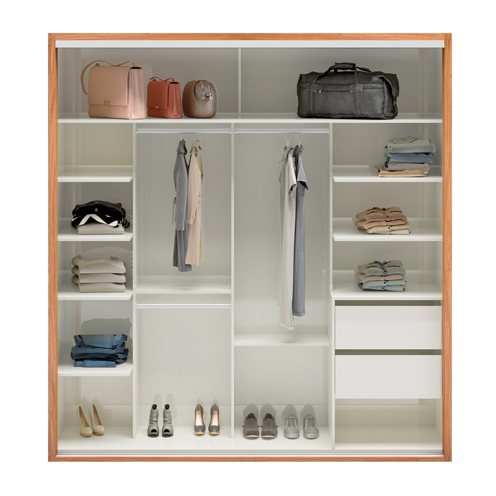 Guarda-Roupa Casal com Espelho Caribe 2 Portas 2 Gavetas Freijó e Off White 229 cm